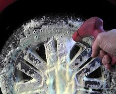 Foaming tire cleaner applied to wheel